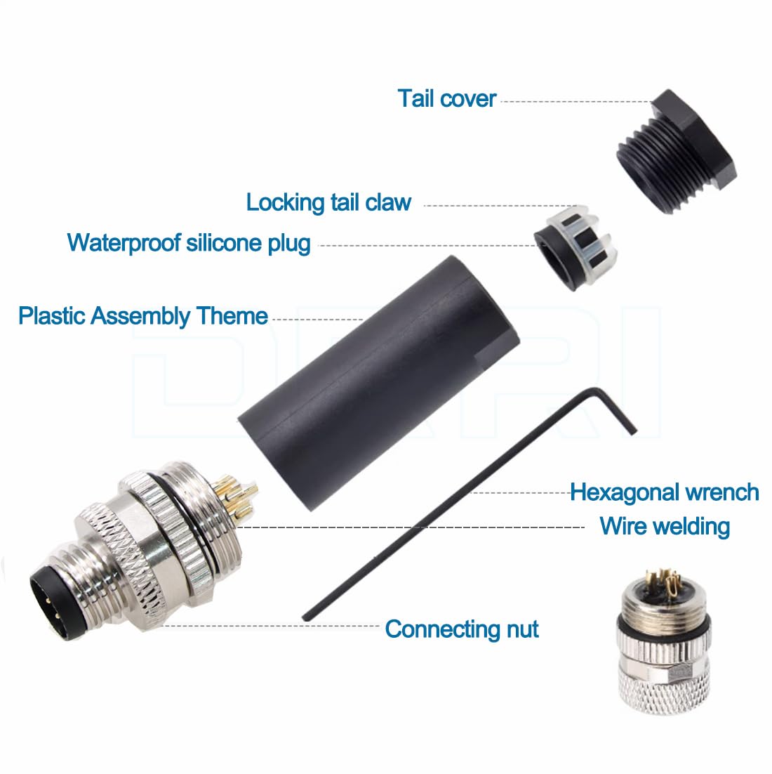 M8 8pin A Coding Male Female Waterproof Circular Sensor Quick Connect and Disconnect couping Connector Solder Type 2 Pcs