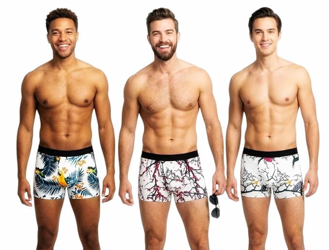 Men's Premium Printed Trunks Pack of 3 | Cotton Blend Stretch Boxer Briefs | Soft Breathable Elastic Waist Innerwear for Men | Everyday Comfort Underwear-picture-25