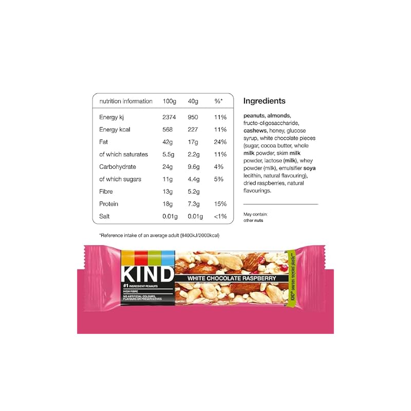 KIND Bars, White Chocolate Raspberry, Healthy Snack, Gluten Free Snack Bars, No Artificial Colours, Flavours or Preservatives, Multipack 12 x 40g - Image 5