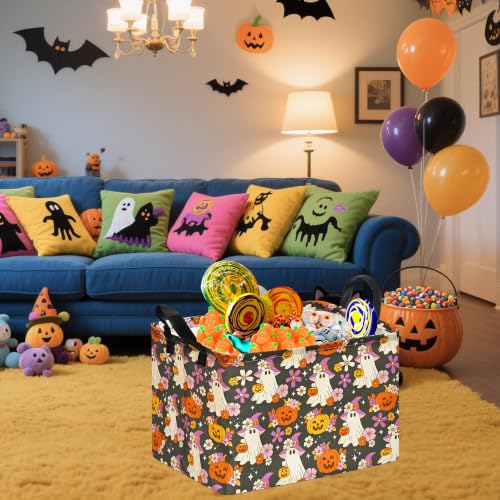 Image of Halloween Pumpkin Ghost Storage Basket, Foldable Toy Organizer Bin