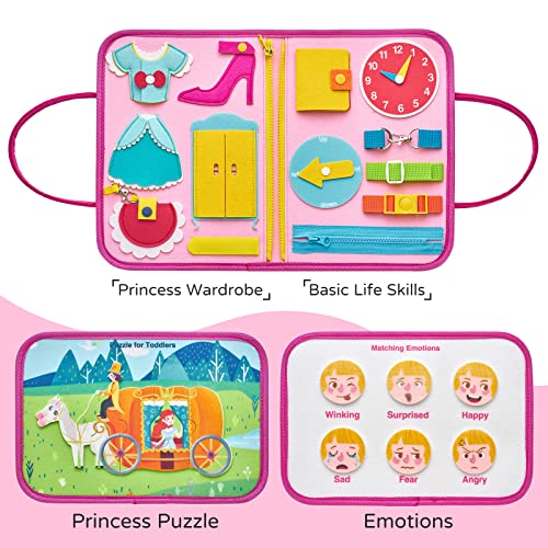 Image of Freebear Busy Board Toddler Travel Toys Quiet Book Sensory Board for Toddlers 1 2 3 4, Montessori Educational Toys for 3 4 Year Old Girls Boys Gift, Princess