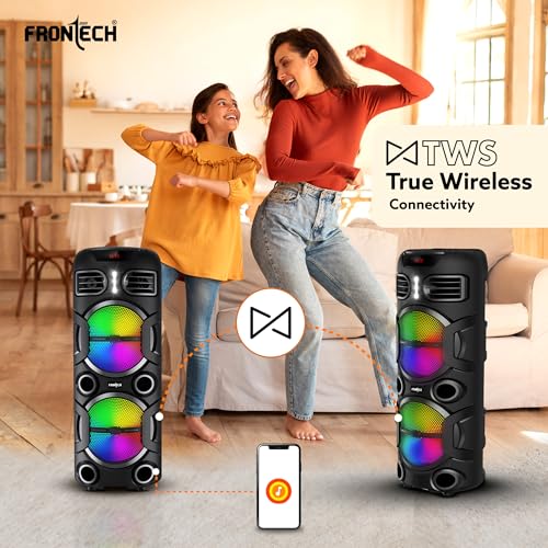 Image of FRONTECH Sonata Multimedia Wireless Trolley Speaker - 26W Output, Bluetooth 5.0, LED Display, Disco Light, Wheels, Handle - (SW-0180, Black)