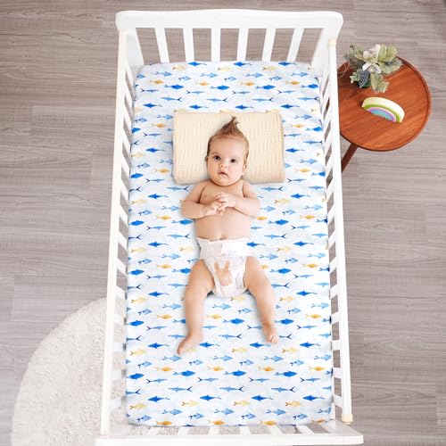Image of david's kids 3 Pack Fitted Crib Sheets, Ultra Soft Breathable Comfortable Baby Sheet Set for Boys Girls Neutral, 28x52 Inch Fits Standard Crib and Toddler Mattresses, Whale