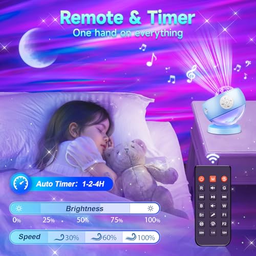 Image of COOLNIGHT Ambient Lighting Sound Machine Aurora Night Light Projector with 30 Sounds,16 Colors Star Northern Lights Projector, Remote Timer Ocean Projector for Bedroom Gaming Living Room