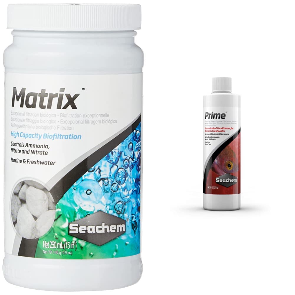 Seachem 116011600 Matrix Bio Media, 250 ml & Acondicionador de Agua Prime, 100 ml