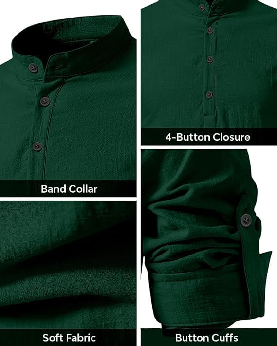 Image of Bellstone Men's Cotton Blend Solid Regular Fit Full Sleeve Short Kurta | Men's Trendy Short Kurta | Ethnic Stylish Casual Lightweight Summer Kurta for Daily and Occasion Use