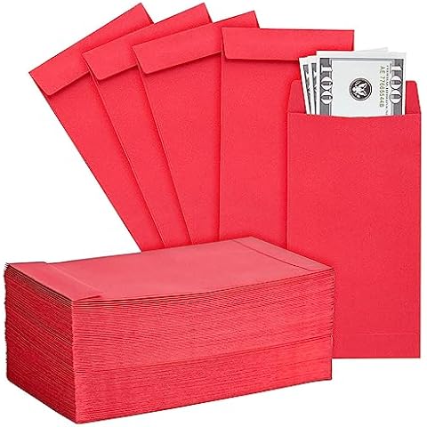 Okuna Outpost 100 Pack Red Money Envelopes for Cash, Coins, Saving, Budgeting (3.5x6.5 in) - Cash Envelopes - Money Envelopes for Cash Saving - Red Cash Envelopes for Money - Small Envelopes for Money Cover