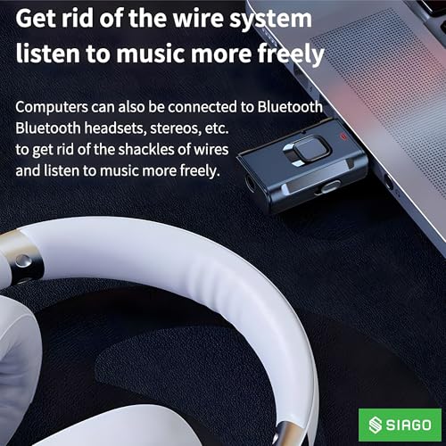 Image of SIAGO BlueMe Bluetooth 5.0 Adapter | 2-in-1 Receiver & Transmitter for Car, TV, PC, Home Theater | Plug & Play USB /AUX Wireless Audio Dongle (Black) | SIA337
