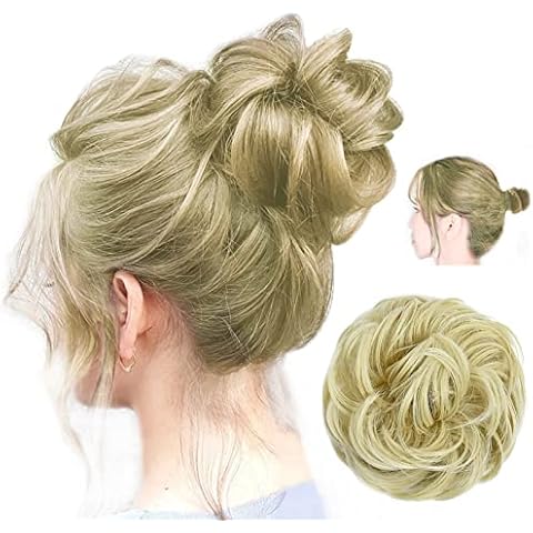 Hair Buns Hair Pieces for Women Girls Messy Bun Hair Pieces Wavy Curly Messy Bun Scrunchie Extensions Thick Updo Hairpieces Donut Chignons Hair Accessories (Bleach Blonde) Cover