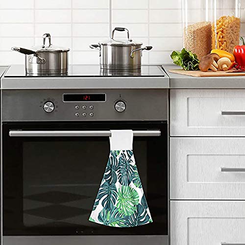 Boccsty Green Monstera Palm Leaves Hanging Kitchen Towels 2 Pieces Tropical Leaf Dish Cloth Tie Towels Hand Towel Tea Bar Towels For Bathroom Farmhouse Housewarming Tabletop Home #TOP4