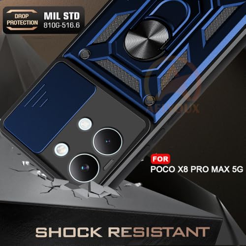 Image of Armor Bumper Back Cover Case for Poco X8 Pro MAX 5G | Rotating Camera Cover, Ring Holder & Kickstand | Heavy Duty & 360 Degree Protection Poco X8 Pro MAX 5G Back Cover (Blue)