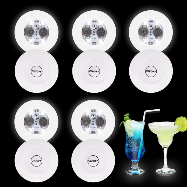 6 Stück LED Untersetzer für Gläser Rund Leuchtende Untersetzer Led Untersetzer Selbstklebende Weißes Licht Led für Party Hochzeit Bar