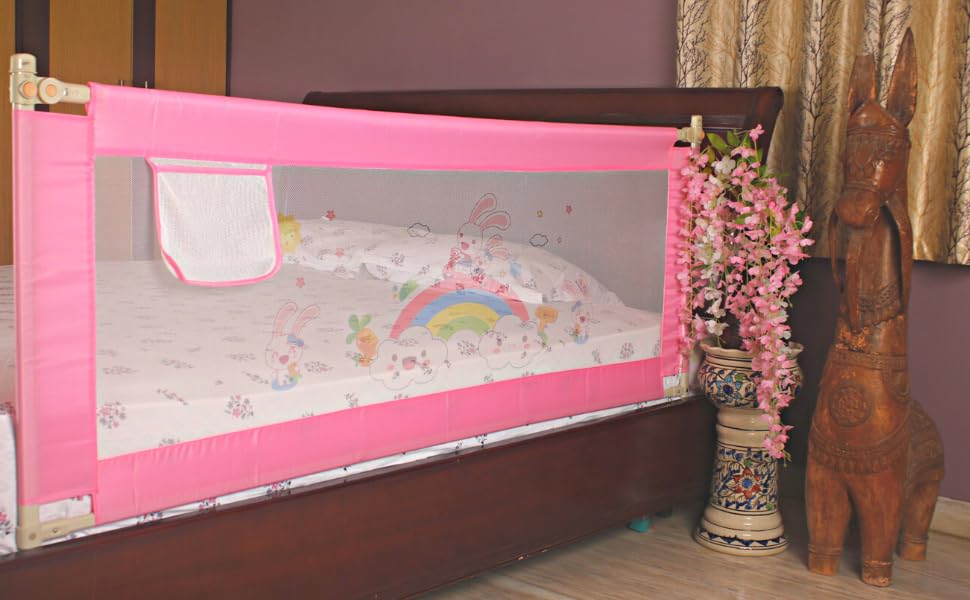 Image of Vic Kid Adjustable Baby Bedrail Guard Bed Fence Size: L 178cm* H 66cm (Pattern : Pink Cloud Rainbow)