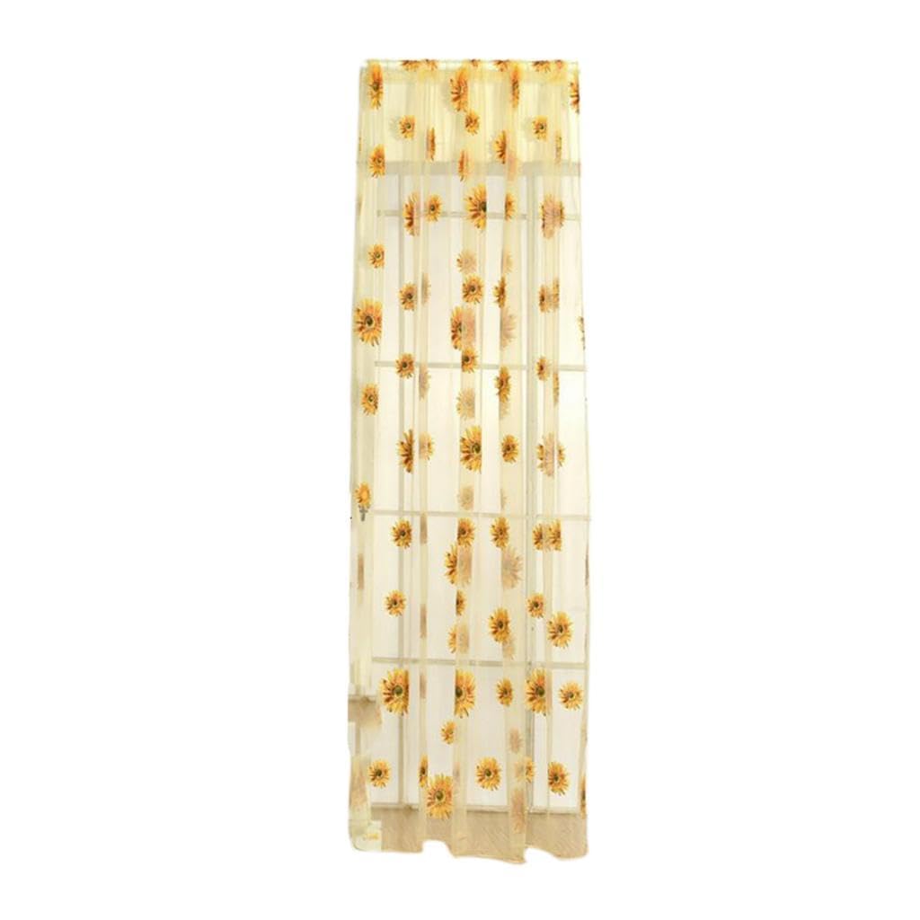 Cortina de girasoles de tul amarillo para crear ambientes acogedores en dormitorios de 100x200 cm