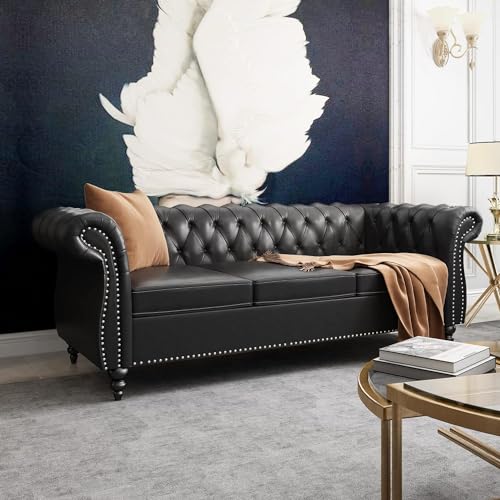 Image of Royale Curved Arm Tufted Three Seater Elegant Wooden Base Sofa in Wide Extravagant Leatherette Fabric, Gives Luxurious Look for Home /Living Room /Office /Guest Room /Hotels
