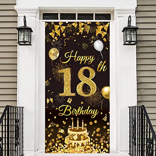 Banner 18 Geburtstag, 18. Geburtstag Deko Schwarz Gold, 18 Geburtstagsbanner, 18. Poster Hintergrund Banner, Deko 18. Geburtstag, Geburtstag Poster Hintergrund für Jungen und Mädchen Geburtstagsdeko Cover