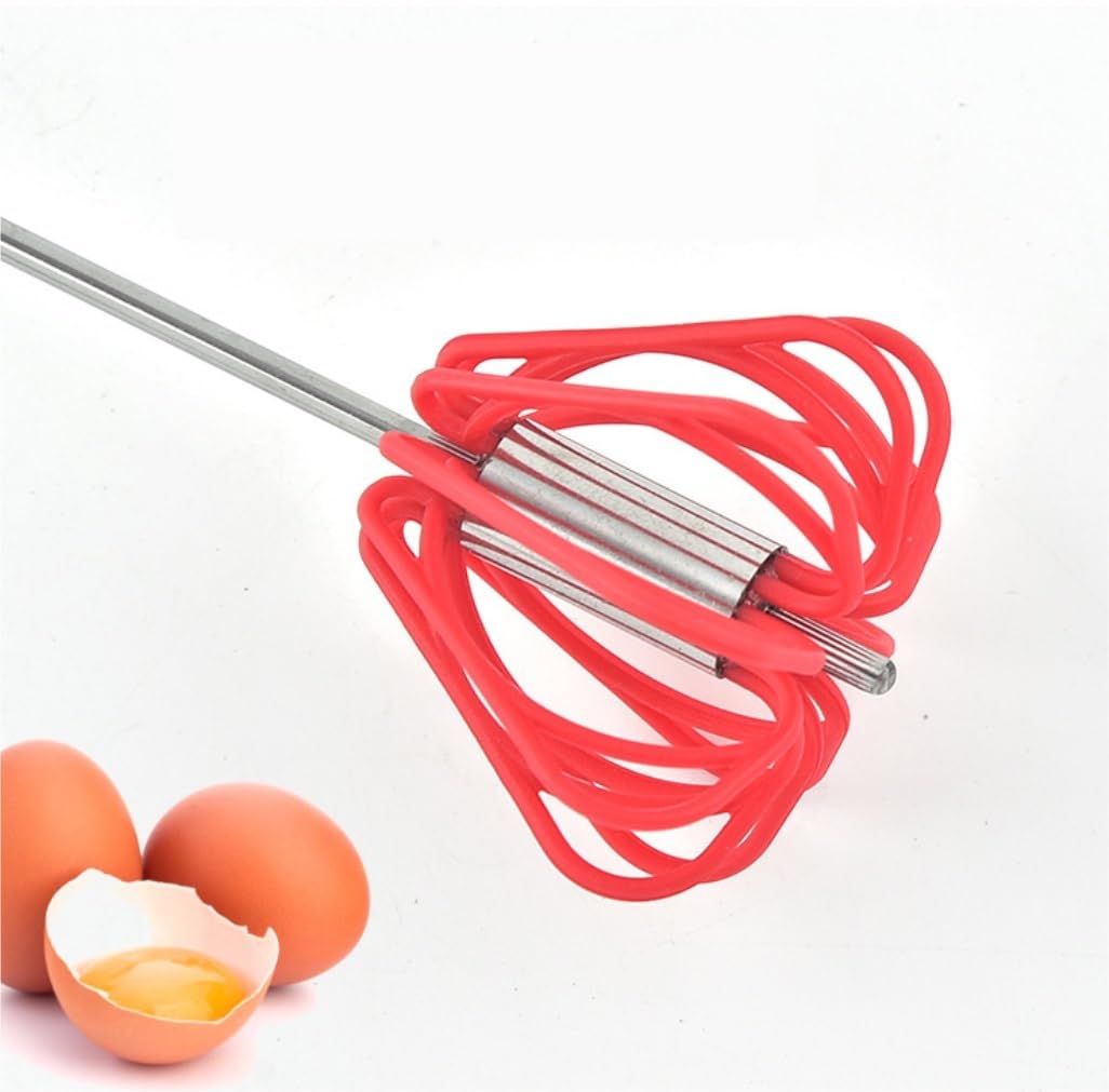 Varillas de Batir para Cocinar Mezclador Semiautomático De Acero Inoxidable, Herramienta Multifunción, Batidor De Huevos Giratorio Manual, Herramienta De Mezcla De Cocina Huevos, Espumar, Batir(Rot)