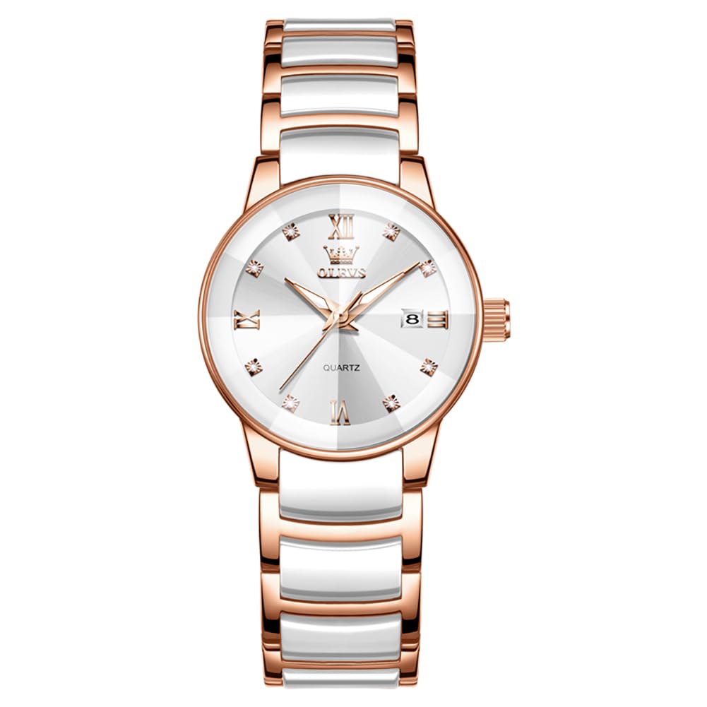 OLEVS Orologio da donna con quadrante piccolo, cinturino sottile in ceramica e acciaio inossidabile, lussuoso, con accenti di diamanti, elegante orologio da polso da donna, impermeabile, luminoso, al