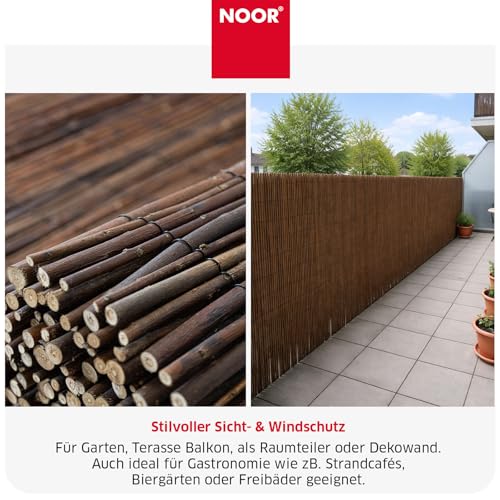 NOOR Weidenmatte Deluxe Natur 0,90 x 3,00 m - Natürlicher Sicht- und Windschutz aus Weidenzweigen für Garten, Terrasse & Balkon - verwebt mit verzinktem Draht