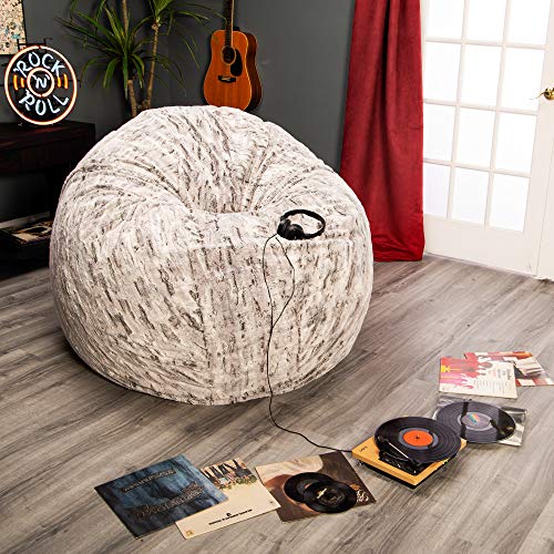 Image of Jaxx 6 Foot Cocoon - 2-in-1 Convertible Bean Bag Bed & Large Bean Bag Chair for Adults, Premium Luxe Faux Fur - Silver Fox