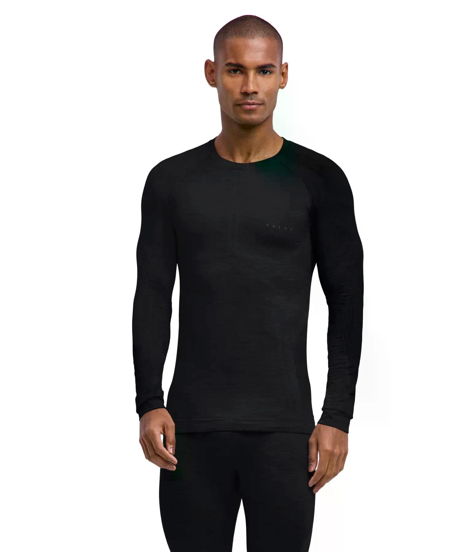 FALKE Mężczyźni Warstwa podstawowa (góra) Wool-Tech Light M L/s Sh wełna materiał funkcjonalny regulujące klimat 1 Sztuka, Czarny Black 3000, M