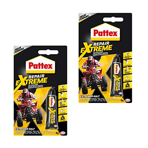 Pattex Repair Extreme, 2x 8 g Tube nicht-schrumpfender und flexibler Alleskleber, temperaturbeständiger Reparaturkleber, starker Kleber für innen und außen
