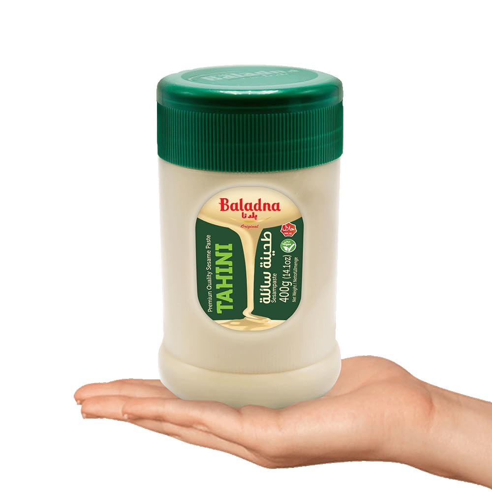 Baladna Tahini (Sesampaste) Halal 400 g x 12 Pcs | Tahina | Tahin | Paste aus fein gemahlenem Sesam | Lecker als Dip | Ideal für Hummus & Saucen | Orientalisch | Vegetarisch | Vegan | Halal