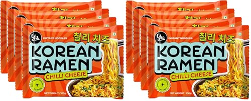 Image of Yu Foodlabs Chilli Cheese Korean Ramen - Pack of 8 - Zero Preservatives & No MSG - 100% Natural Ingredients & Veg - Instant Noodles Ready in 6 Mins (100g x 4) - Yu, 400 gram