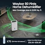Waykar Max 80 Pint/D(Standard 62Pint/D) Energy Star Home Dehumidifier for Spaces up to 5,000 Sq. Ft, Ideal for Basement, Bathroom and Large Room with Drain Hose, Portable, Auto Defrost and Self-Drying