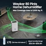 Waykar Max 80 Pint/D(Standard 62Pint/D) Energy Star Home Dehumidifier for Spaces up to 5,000 Sq. Ft, Ideal for Basement, Bathroom and Large Room with Drain Hose, Portable, Auto Defrost and Self-Drying