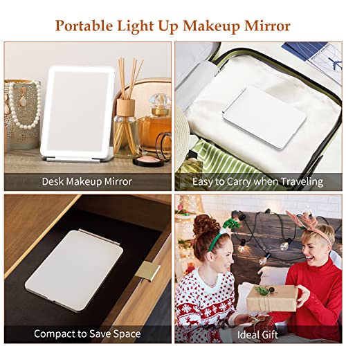 Rechargeable Travel Makeup Vanity Mirror With 72 Led Lights, Portable Lighted Makeup Mirror With 3 Color Lighting, Touch Sensor Dimming, Foldable Tabletop Light Up Cosmetic Beauty Mirror (White) #TOP5