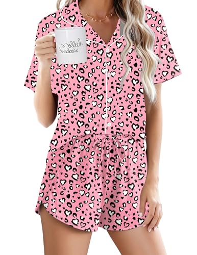 Image of Ekouaer Pajamas for Women Set Button Up Sleepwear 2 Piece Pjs Lounge Set Short Sleeve Nightwear