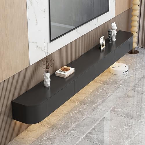 Image of Floating TV Stand Wall Mounted - Wall Entertainment Center with Flip-Down Doors & Drawers, Modern Hanging TV Shelf for Living Room, Media Console for 65 /75 80 Inch TVs (Black - B, 102.4 IN /260CM)