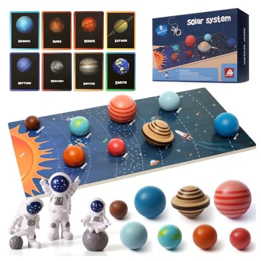 Wooden Solar System Model Board，Kids Solar System，Montessori Planet Toys,Educational Planets Balls,Preschool Learning Puzzle，Space Learning Toys