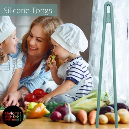 Taylors Eye Witness Large Aqua Blue Silicone Gripping Tongs - Dishwasher Safe. Sturdy Build, Non-Scratch Grip Heads, Long Handle. Odour, Stain & Heat Resistant (260°C/500°F). 5 Year Guarantee