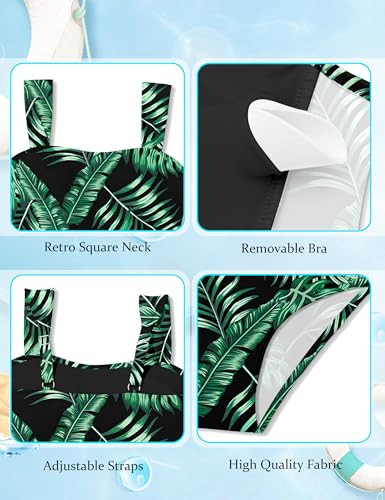Image of CRISONE Girl Swimsuit One Piece Bathing Suit for Girls Retro Square Neck Adjustable Straps Girls' Swimwear 9-16Y