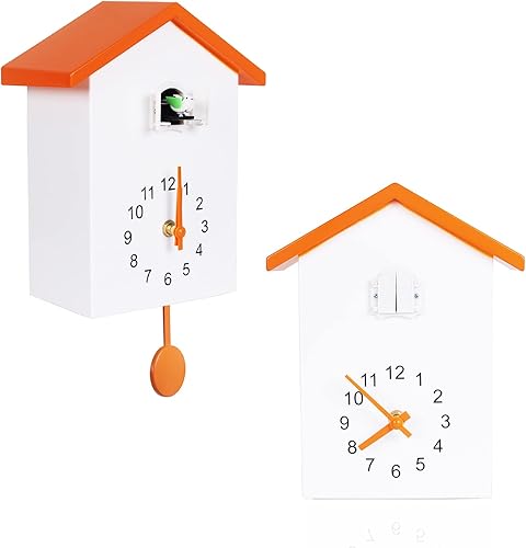 KEYPOWER Reloj de cuco, reloj de pared de cuco, voz de pájaro cuco, péndulo de diseño con reloj despertador temporizado, casa de pájaros, arte de 5.