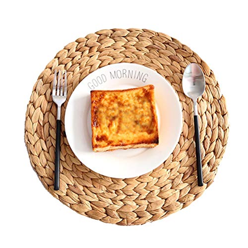 1 lot de sets de table ronds tissés de 35 cm - Sets de table en jacinthe d'eau tressé - Sets de table résistants à la chaleur et antidérapants - Fait à la main