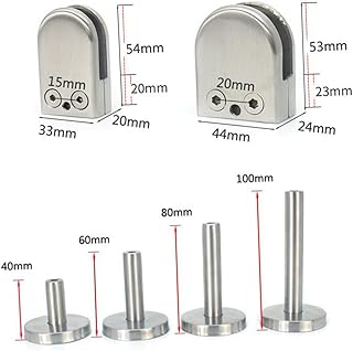 WHAMVOX 1pc Stainless Steel Glass Support Rod Floor Shelf Metal Shelf Glass Railing Balustrade Glass Clamp Glass Bracket Support Glass Clamp Bracket Glass Clip Silver Armrest Panel Clamp