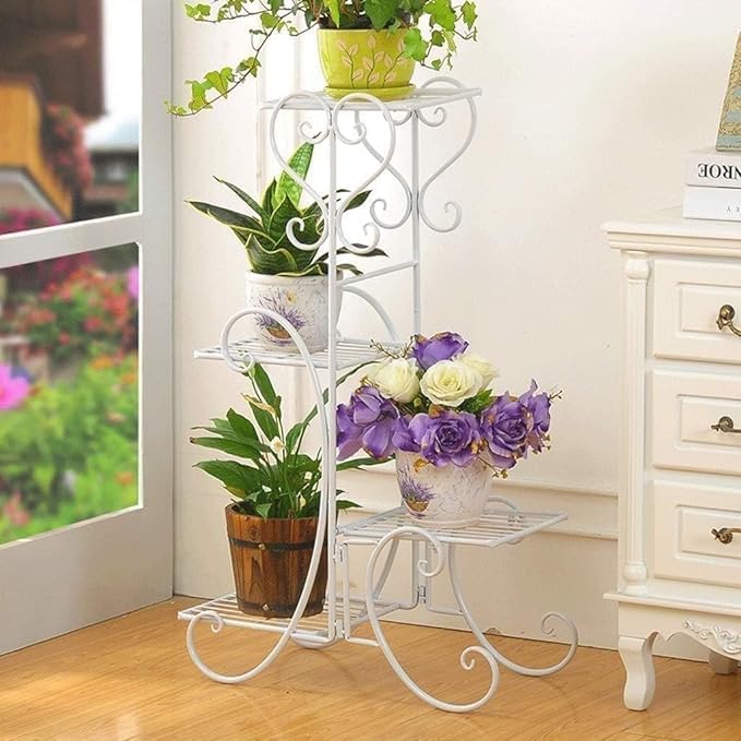 VALKYRIE ART White Wrought Iron Plant Stand - 4-Pot Planter Holder for Indoor and Outdoor Plants, Balcony, Living Room - Stylish Home Decor and Garden Display !! (B0CVY94YTC) Amazon Price History, Amazon Price Tracker