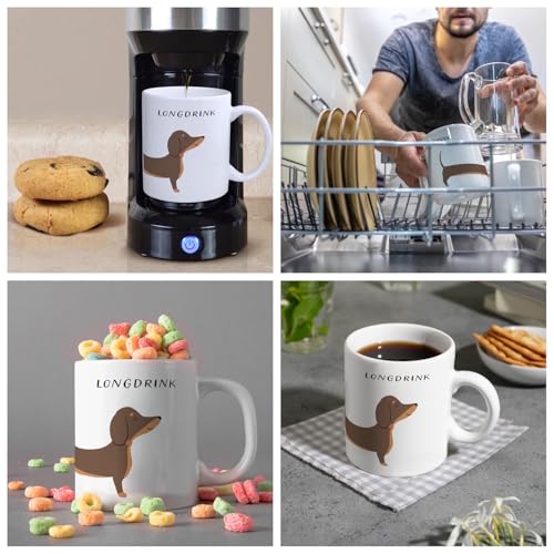 speecheese Dackel Kaffeebecher mit Spruch Longdrink Perfekt für Dackel-Liebhaber Ideal für Alkohol Fans - Gin Tonic Tequila Wodka Whisky