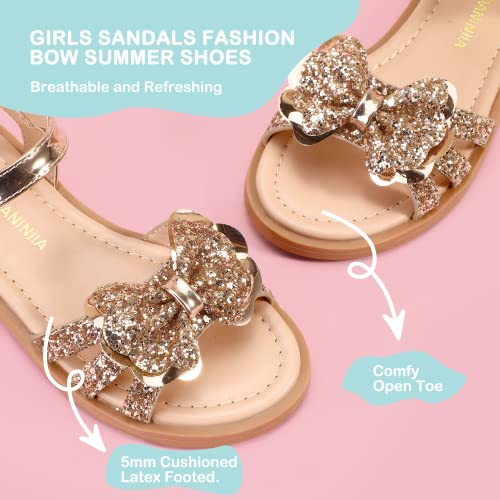 Image of PANDANINJIA Girls Sandals, Open Toe Cute Bow Princess Girls Flats, Sparkly Summer Dress Shoes Sandals for Toddler /Little Kid /Big Kid