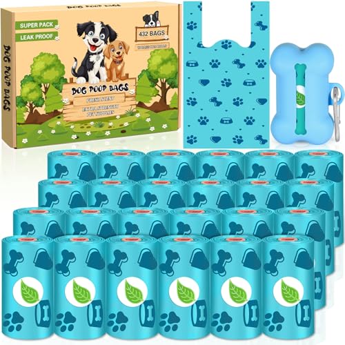 LPAOIS Sacchetti cane Cacca 432PC, Sacchetti Lgienici per Cani con Dispenser, Extra Spessi, Forti e Prova di Perdite, Bustine Cane Cacca Profumati, Sacchetti per Escrementi di Cane con manici