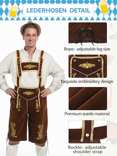 Lederhosen Men, Oktoberfest Outfits Men Oktoberfest Costume German Bavarian Lederhosen Halloween Costume Set3