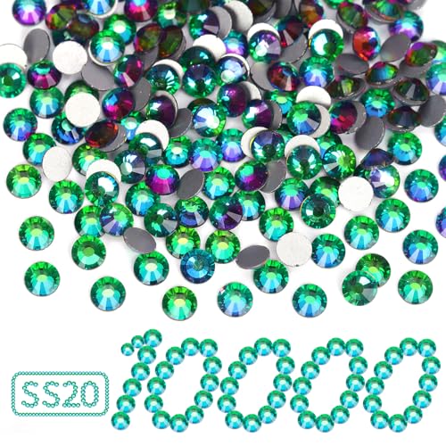 Image of 10000PCS Green Volcano Rhinestones Bulk, Flat Back Crystal Glass Stone Round Gems,SS20, 4.6-4.8mm
