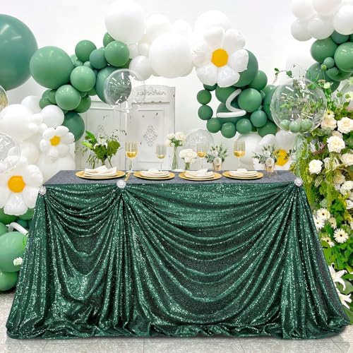 Image of B-COOL Rectangle Sequin Tablecloth 90x156 Inch Party Tablecloths Glitter Table Linen for Birthday Wedding Baby Shower Table St. Patrick's Holiday Banquet Decoration,Emerald Green