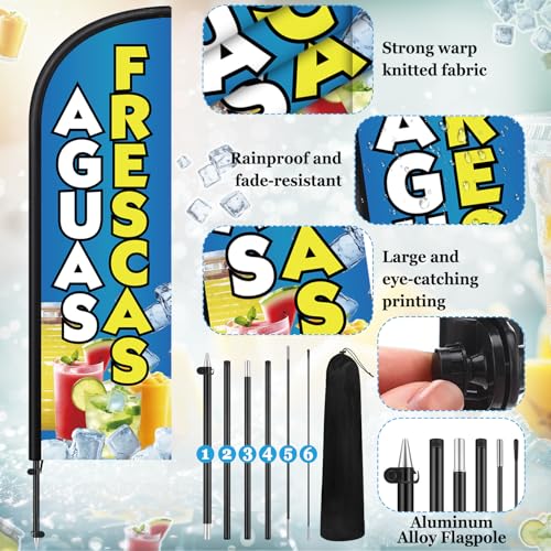Image of Remagr 2 Pack Aguas Frescas Feather Flag 7 ft Advertising Swooper Flag Sign Windless Aguas Frescas Banner with Pole Kit and Ground Stake for Businesses Restaurants Outside Ground