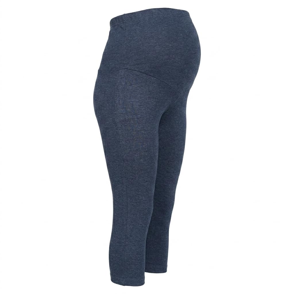 BabyMoo Maternity Leggings Solid Denim Blue Ultimate Comfort High Waist - Over Belly Stretchable Cotton Lycra, Seam-Free Mid-Calf Length for Pre & Post Pregnancy Bliss-picture-16