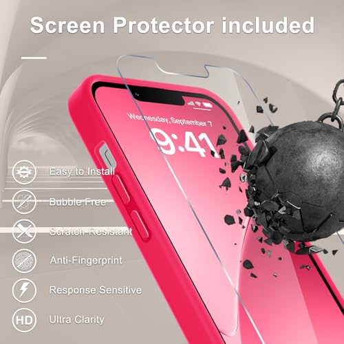Image of YENAPOON for iPhone 13 Pro Max Case, Matte Magnetic Phone Cover [with 1 Screen Protector] [Support for MagSafe] [Shockproof Military Grade Protection] Translucent Frosted Back, Hot Pink