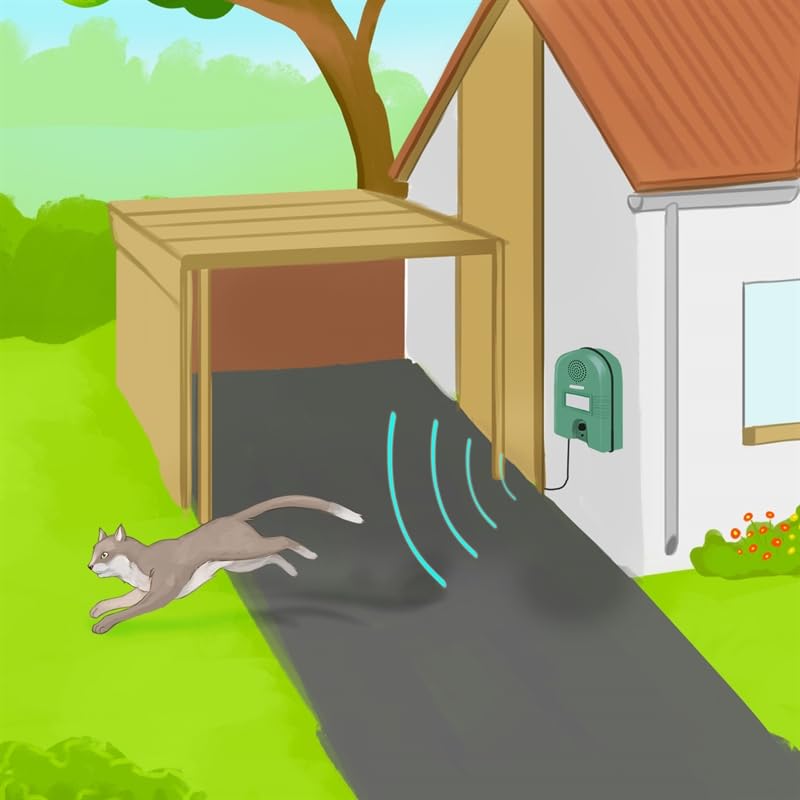 VOSS.sonic 2800 Repelente ahuyentador de Animales con Cable Adaptador, ahuyenta Gatos, Perros, roedores, Aves y Animales Salvajes con ultrasonido y Flash Luminoso